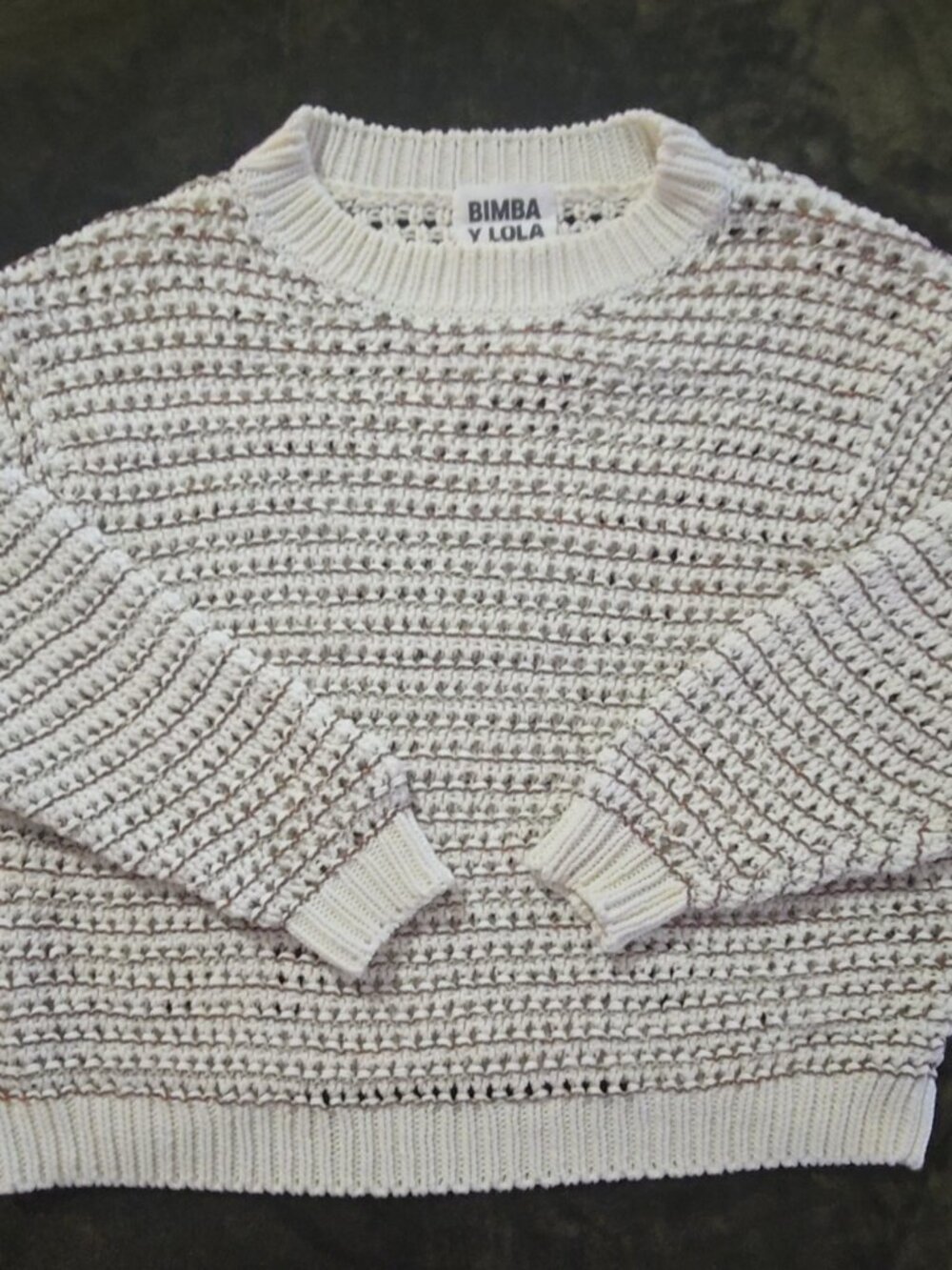 Bimba y Lola Cream Chunky Knit Sweater Womens S Red Green Fleck Cozy Crewneck - Picture 3 of 9